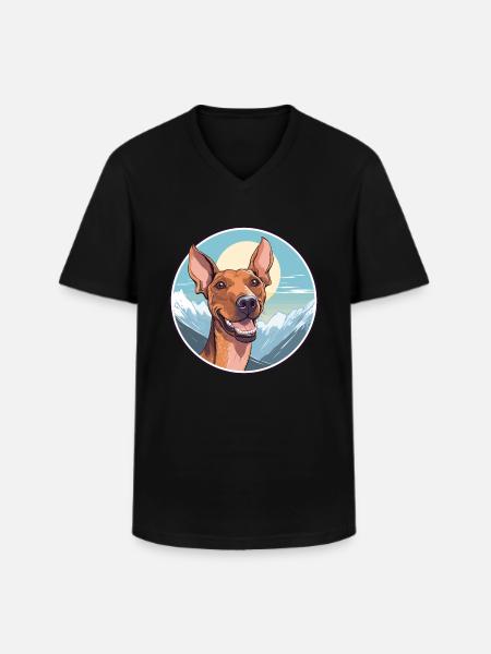Cirneco Dell Etna Rasa Psów Kreskówka Kawaii Waterco - Klasyczna koszulka męska z dekoltem w serek - czarny