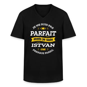 ISTVAN PARFAIT - PRENOM ISTVAN - T-shirt col V Homme - noir - Devant - AI Model Male 178 dark (178cm)