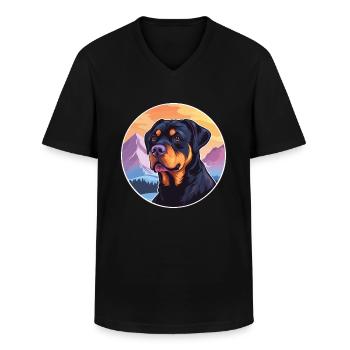 Rottweiler chien race dessin animé Kawaii aquarelle - T-shirt col V Homme - noir - Devant - AI Model Male 178 dark (178cm)