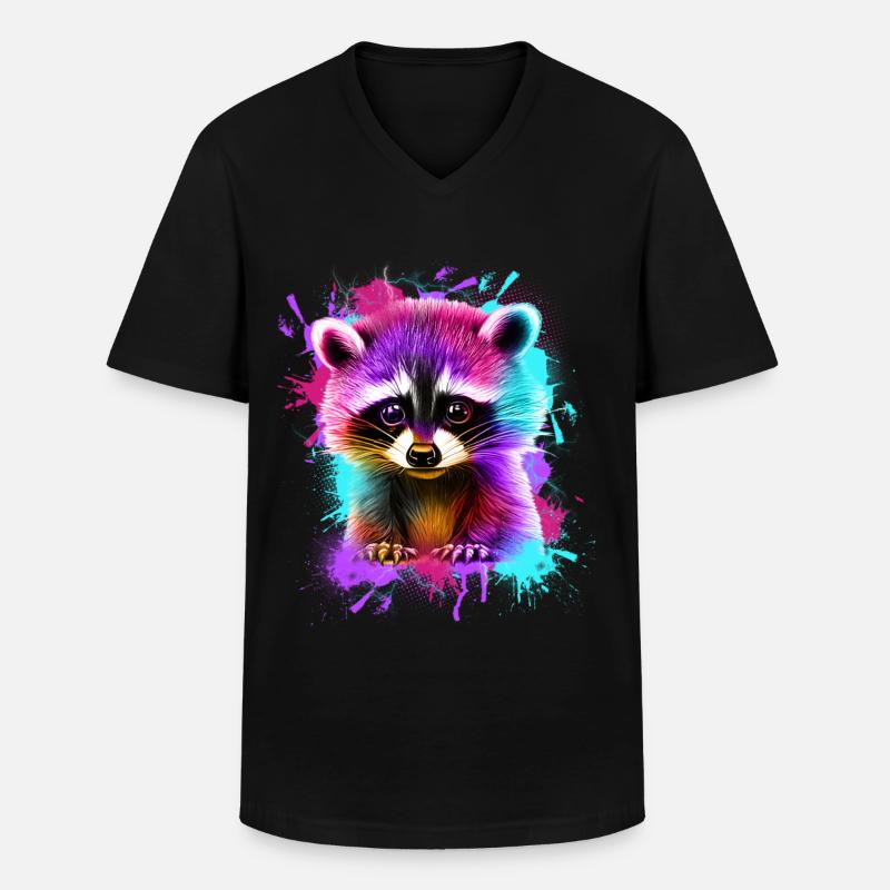 Waschbär - Männer-T-Shirt mit V-Ausschnitt - Schwarz
