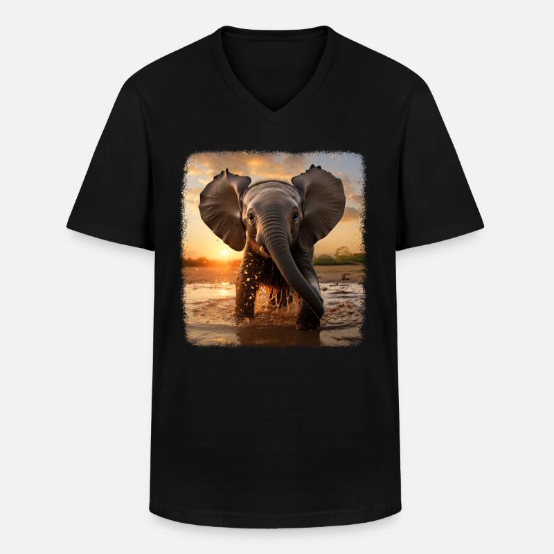 Elefanten realistic Elefant - Männer-T-Shirt mit V-Ausschnitt - Schwarz