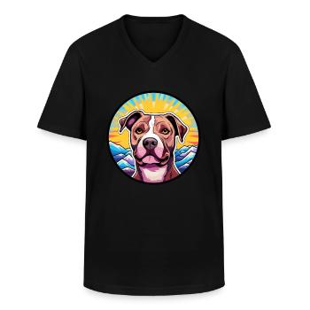 Staffordshire Bullterrier Staffy Hunderasse Cartoo - Männer-T-Shirt mit V-Ausschnitt - Schwarz - Vorne - AI Model Male 178 dark (178cm)