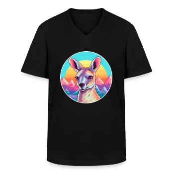 Kangourou Aquarelle Dessin Animé Kawaii Animal Animal Colo - T-shirt col V Homme - noir - Devant - AI Model Male 178 dark (178cm)
