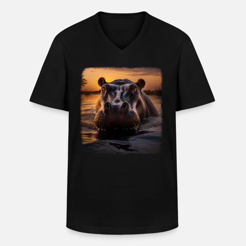 Hippos realistic Hippo - Männer-T-Shirt mit V-Ausschnitt - Schwarz