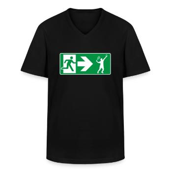 Emergency Exit Badminton - Men's V-Neck T-Shirt - black - Front - AI Model Male 178 dark (178cm)