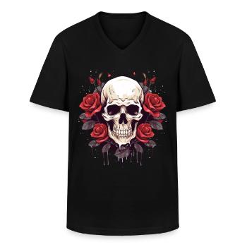 Totenschädel Rosen Goth Totenkopf Grunge Ästhetik - Männer-T-Shirt mit V-Ausschnitt - Schwarz - Vorne - AI Model Male 178 dark (178cm)