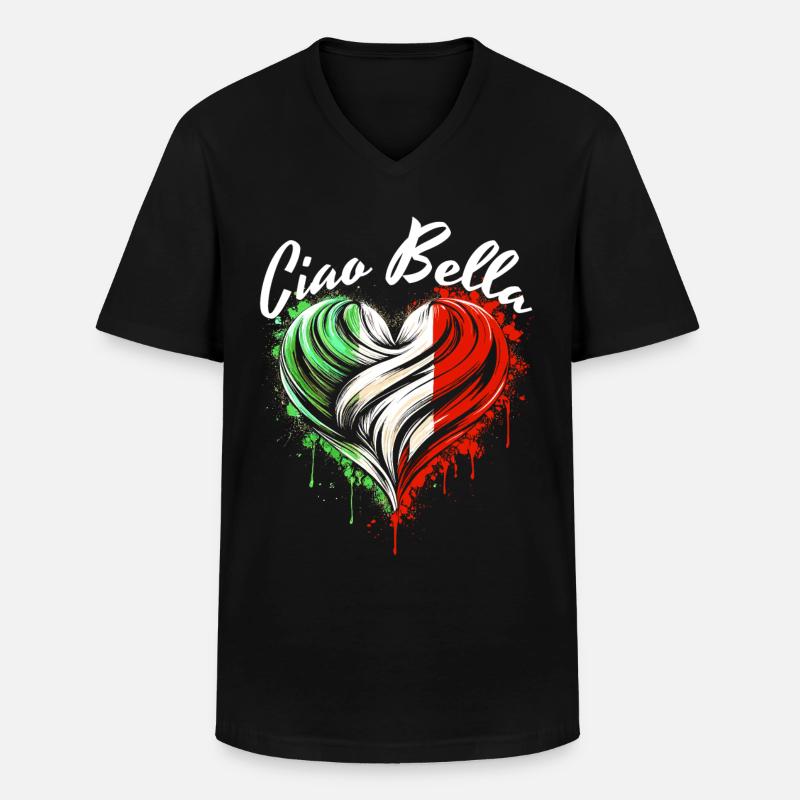 Ciao Bella - Männer-T-Shirt mit V-Ausschnitt - Schwarz