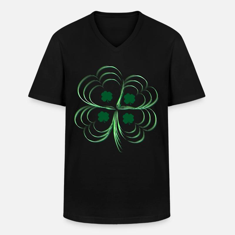 Trèfle vert à trois feuilles - T-shirt col V Homme - noir