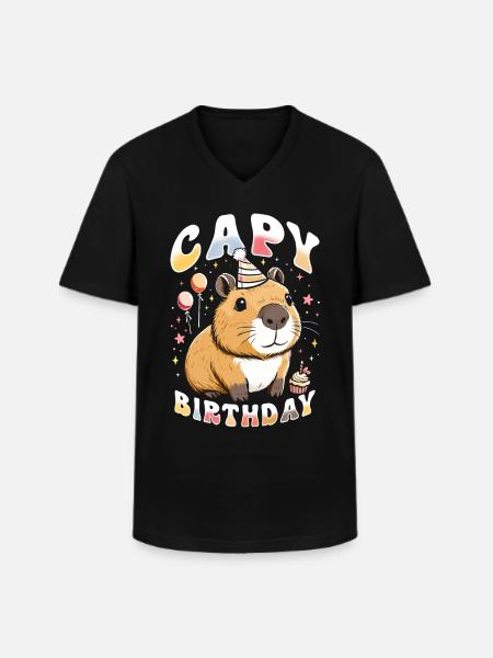Capy Birthday - Men's V-Neck T-Shirt - black