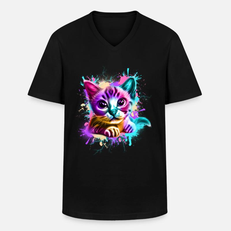 Katze Graffiti Bunt - Männer-T-Shirt mit V-Ausschnitt - Schwarz
