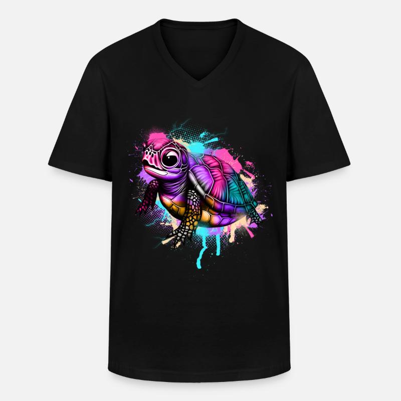 Schildkröte Graffiti Bunt - Männer-T-Shirt mit V-Ausschnitt - Schwarz