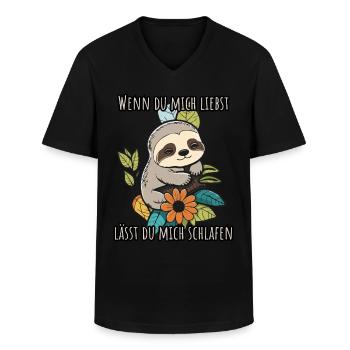Lass mich schlafen - Faultier Schlafshirt Damen - Männer-T-Shirt mit V-Ausschnitt - Schwarz - Vorne - AI Model Male 178 dark (178cm)