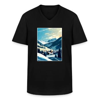 Saalbach Autriche Vintage voyage affiche Souvenir - T-shirt col V Homme - noir - Devant - AI Model Male 178 dark (178cm)