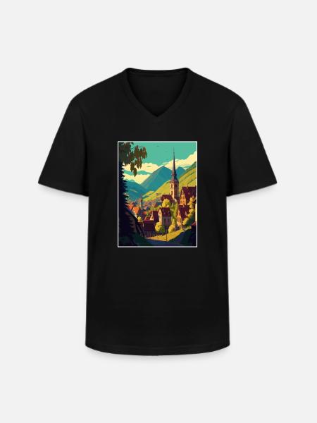 Transylvania Romania Village Room Travel Poster - Men's V-Neck T-Shirt - black