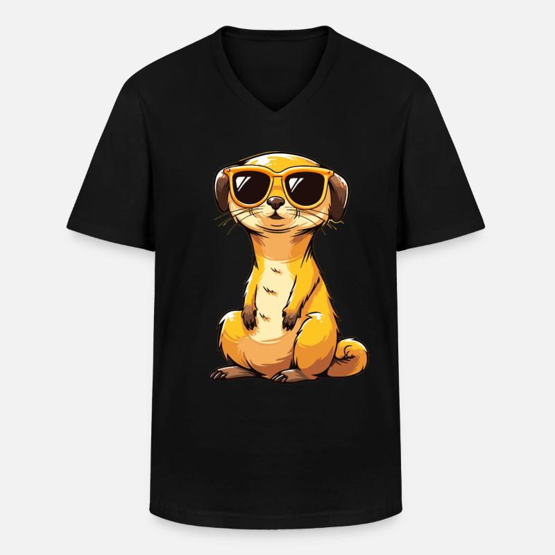 Erdmännchen Mit Sonnenbrille Meerkat - Männer-T-Shirt mit V-Ausschnitt - Schwarz