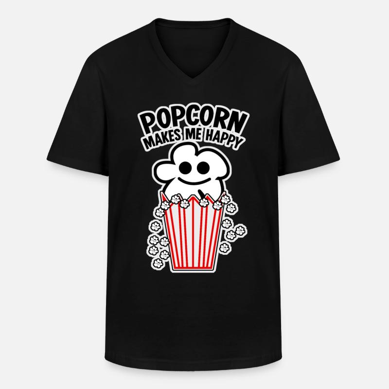 Happy Popcorn - Männer-T-Shirt mit V-Ausschnitt - Schwarz
