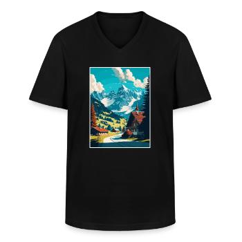 Gstaad Suisse Vintage Voyage Poster Souvenir - T-shirt col V Homme - noir - Devant - AI Model Male 178 dark (178cm)