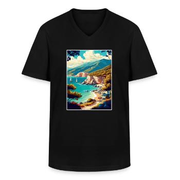 Lefkada Greece Decoration Vintage Travel Poster - Men's V-Neck T-Shirt - black - Front - AI Model Male 178 dark (178cm)