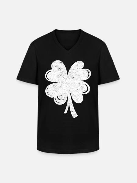 White four-leaf clover - Men's V-Neck T-Shirt - black