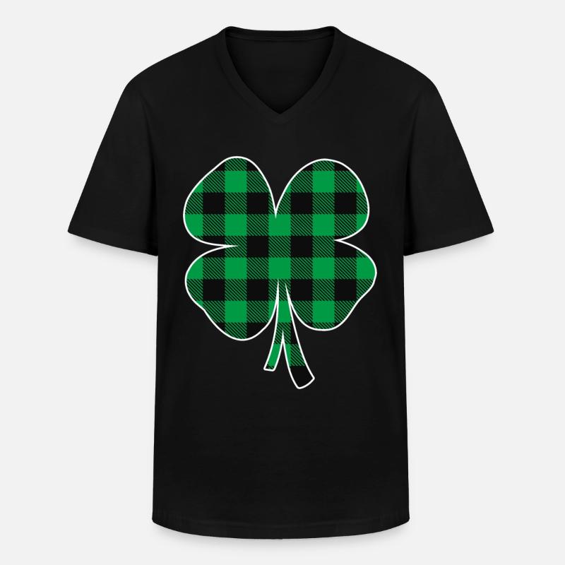 Grünes Büffel-Karo-Kleeblatt - Männer-T-Shirt mit V-Ausschnitt - Schwarz