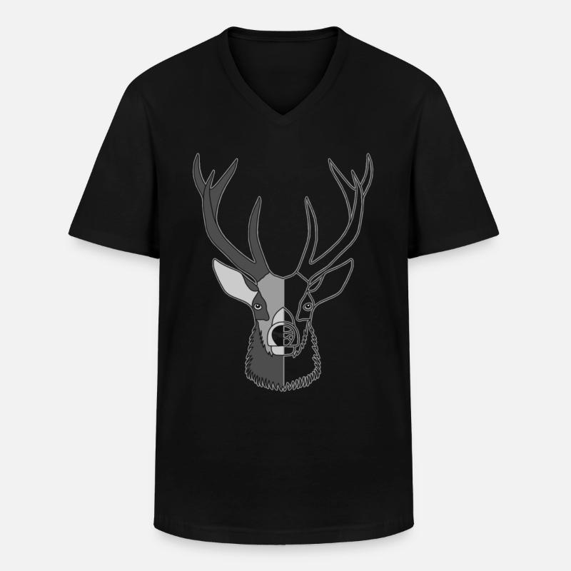 Rothirsch Geweih mit Hirschgeweih - Männer-T-Shirt mit V-Ausschnitt - Schwarz