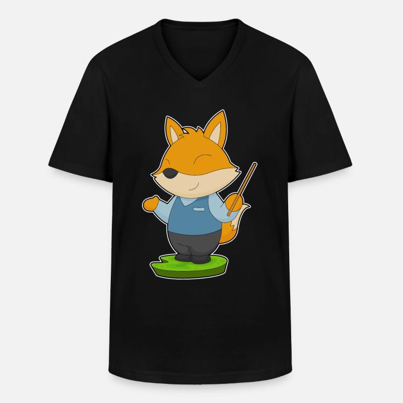 Fox Teacher Pointer - Men's V-Neck T-Shirt - black