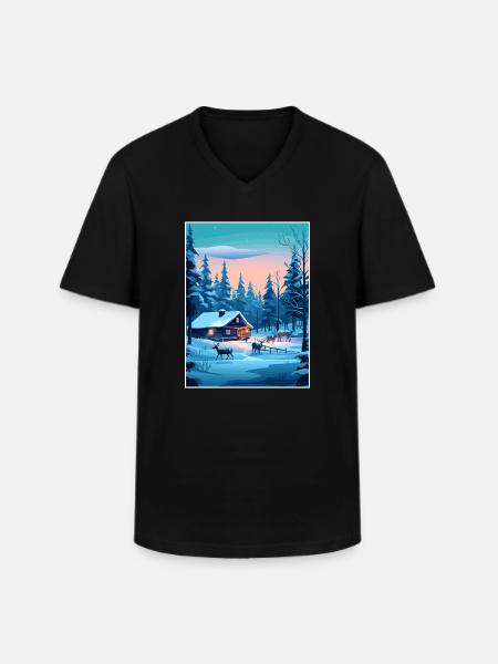 Lapland Finland Island Vintage matkailujuliste WPA - Klassinen miesten t-paita v-pääntiellä - musta