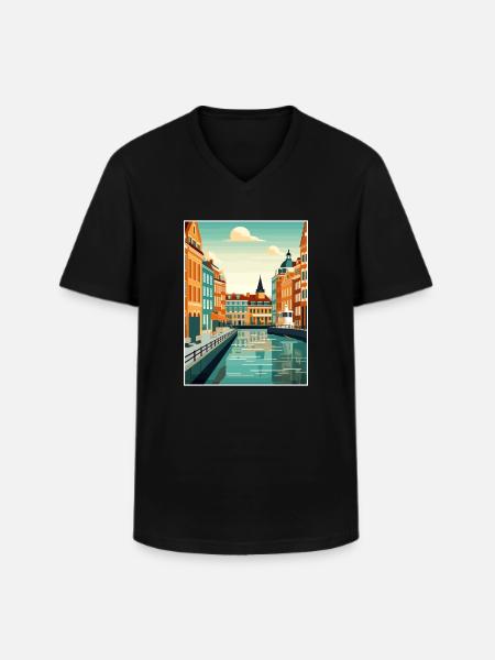 København Danmark Vintage Rejseplakat Souvenir - Klassisk herre T-shirt med V-udskæring - sort