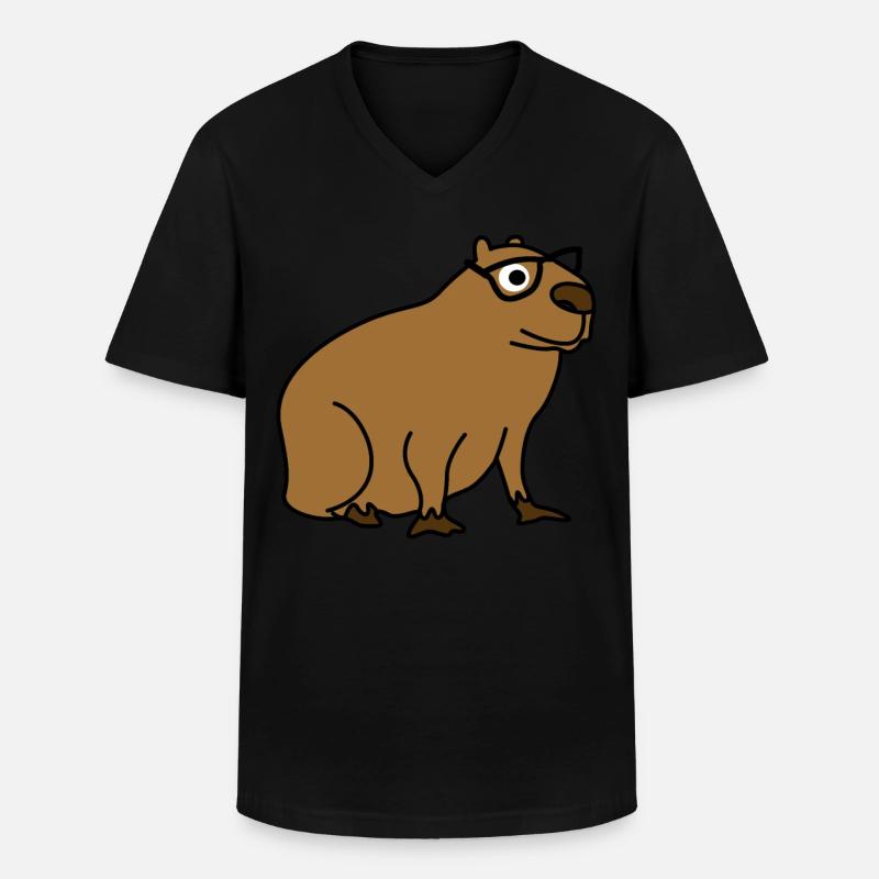 Capybara with Nerd Glasses Capybaras - Männer-T-Shirt mit V-Ausschnitt - Schwarz