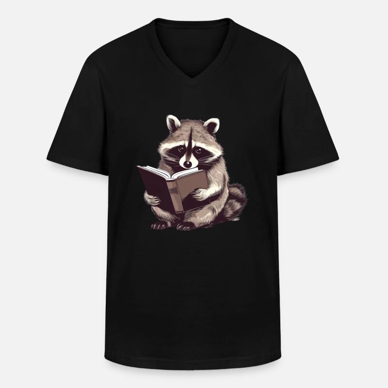 Lesender Waschbär mit Buch - Männer-T-Shirt mit V-Ausschnitt - Schwarz