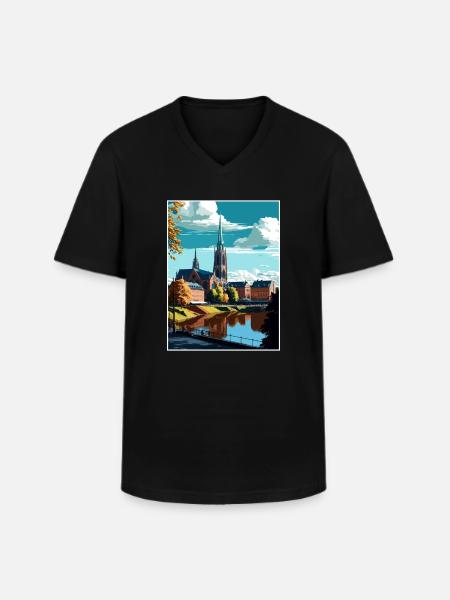 Uppsala Sverige Vintage Reseaffisch WPA Souvenir - T-shirt med V-ringning herr - svart