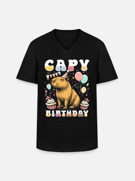 Capy Birthday - Men's V-Neck T-Shirt - black