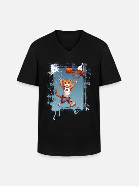 Joueur de basket-ball chat - T-shirt col V Homme - noir