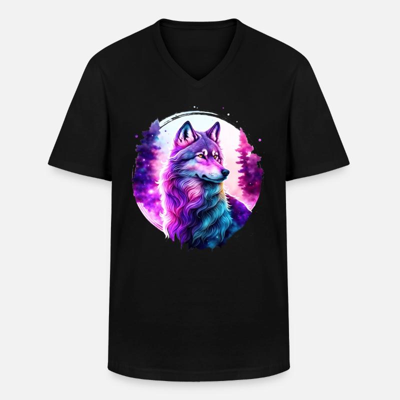 Wolf - Männer-T-Shirt mit V-Ausschnitt - Schwarz