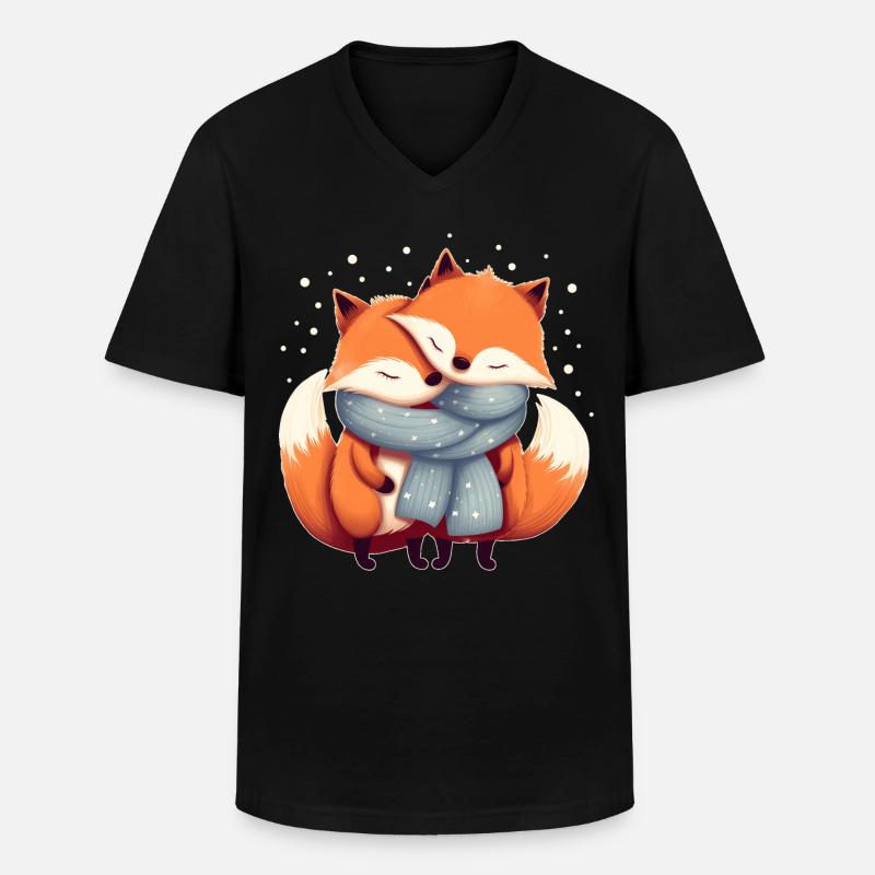 Fuchs Paar - Männer-T-Shirt mit V-Ausschnitt - Schwarz