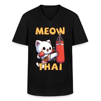 Muay Thai Boxing, Thai Boxing Kickboxing Meow Thai - Men's V-Neck T-Shirt - black - Front - AI Model Male 178 dark (178cm)