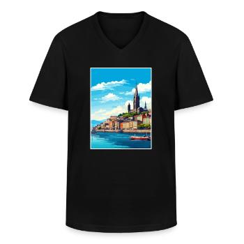 Santiago De Compostela Spanien Vintage Reiseposter - Männer-T-Shirt mit V-Ausschnitt - Schwarz - Vorne - AI Model Male 178 dark (178cm)