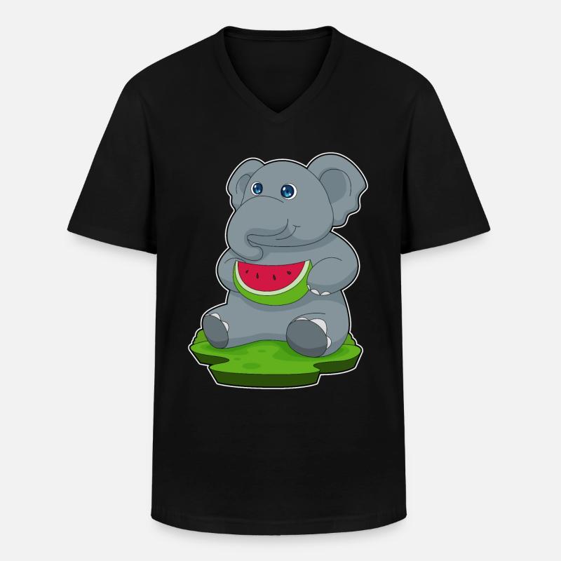 Éléphant Pastèque Fruit - T-shirt col V Homme - noir