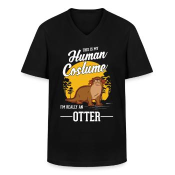 Otter Human CostumeFischotter Seeotter - Männer-T-Shirt mit V-Ausschnitt - Schwarz - Vorne - AI Model Male 178 dark (178cm)
