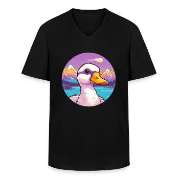 Canard Aquarelle Dessin Animé Kawaii Animal De Compagnie Coloré - T-shirt col V Homme - noir - Devant - AI Model Male 178 dark (178cm)