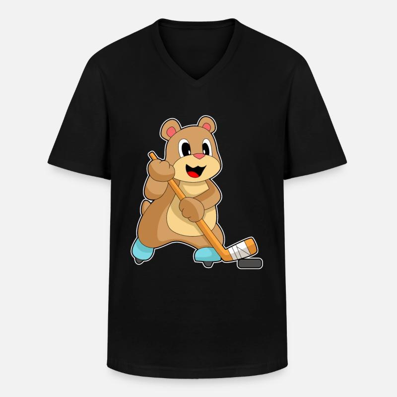 Bär Eishockey Eishockeyschläger - Männer-T-Shirt mit V-Ausschnitt - Schwarz