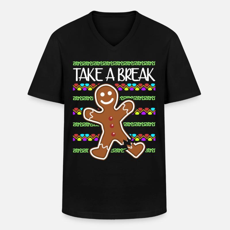 Gingerbread Man Baking - Männer-T-Shirt mit V-Ausschnitt - Schwarz