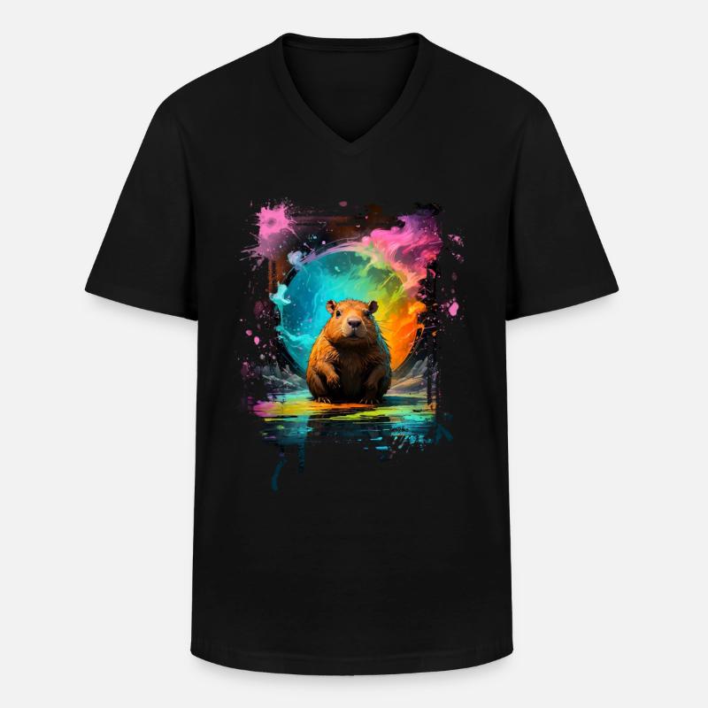 Capybara - Männer-T-Shirt mit V-Ausschnitt - Schwarz