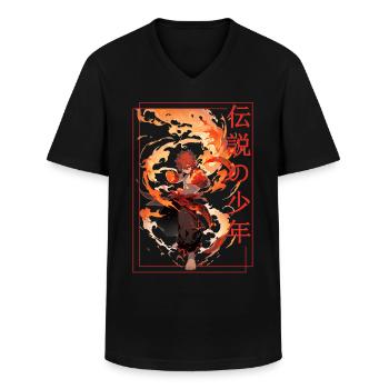 Fire Demon Anime Guy Fantasy Manga Japanese Vaporw - Männer-T-Shirt mit V-Ausschnitt - Schwarz - Vorne - AI Model Male 178 dark (178cm)