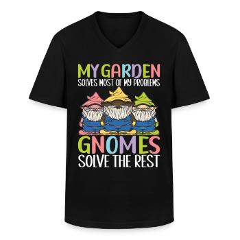 Garden Gnomes Gardening - Men's V-Neck T-Shirt - black - Front - AI Model Male 178 dark (178cm)