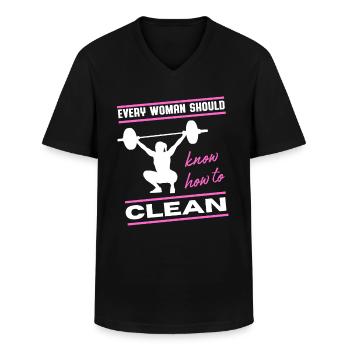 Woman Clean Funny Weight Lifting Gym - Men's V-Neck T-Shirt - black - Front - AI Model Male 178 dark (178cm)