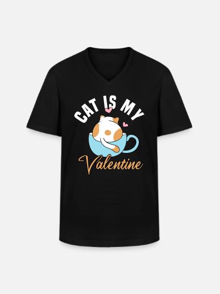 Le chat est mon Valentin - T-shirt col V Homme - noir