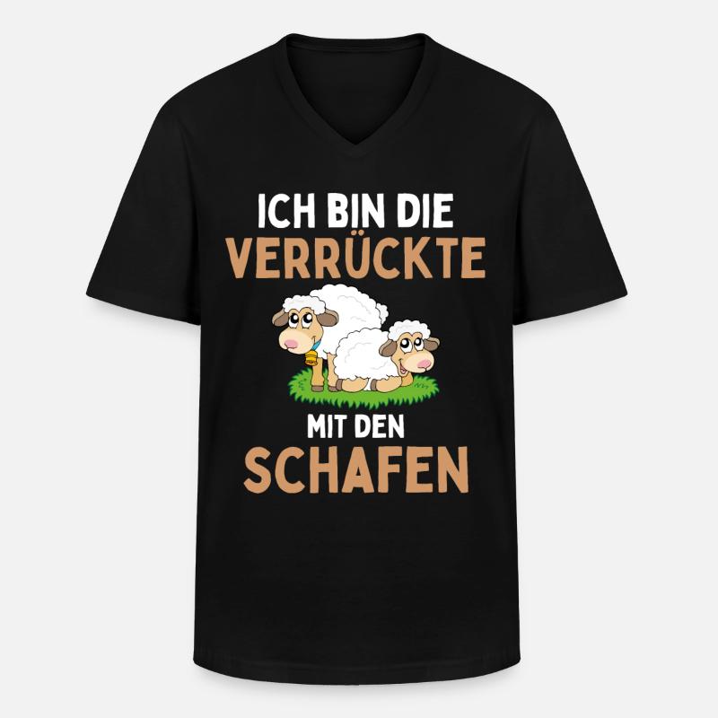 ICH BIN DIE VERRÜCKTE MIT DEN SCHAFEN - Schaf - Männer-T-Shirt mit V-Ausschnitt - Schwarz