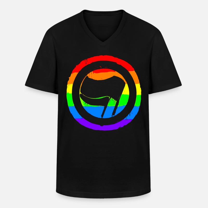 Regenbogen Bunt Protest Antifa Links - Männer-T-Shirt mit V-Ausschnitt - Schwarz