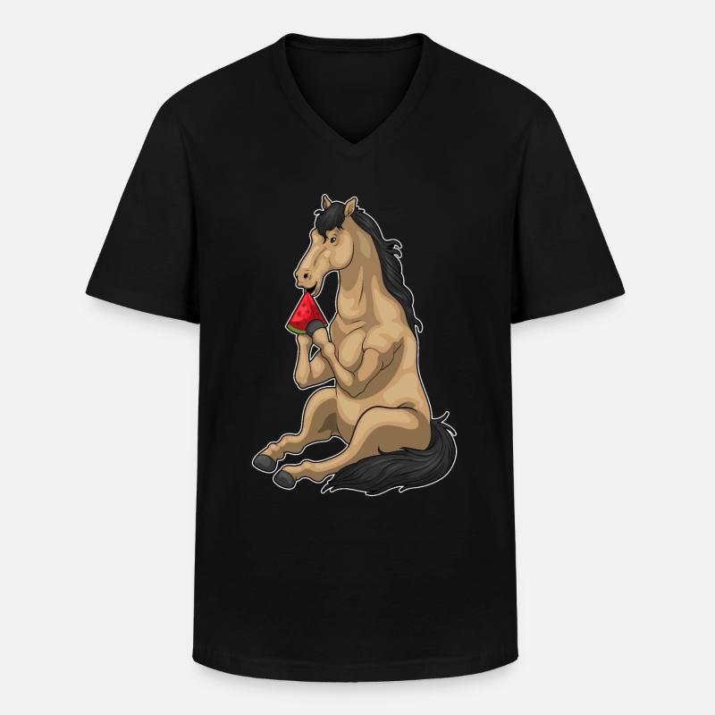 Cheval Pastèque Fruit - T-shirt col V Homme - noir